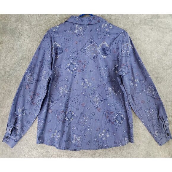 Tapestry Shirt Womens Extra Large Blue Bandana Vintage Button Up Long Sleeve USA - Picture 2 of 12